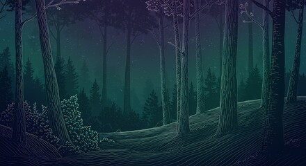 Obraz premium Abstract Line Art of Trees & Forest, Wooded Nature Outdoor Landscape, Modern Art, Messy Colorful Design