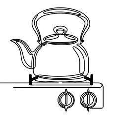 Obraz premium Minimalist kettle on stove line drawing on white background.