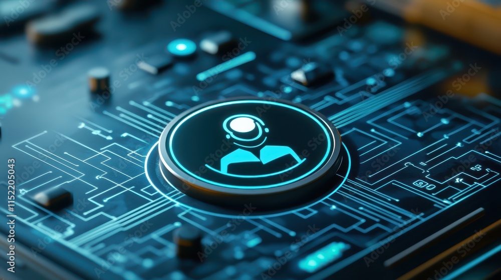 Aufkleber closeup of circuit board button, exploring the intricate world of electronics and technological inno