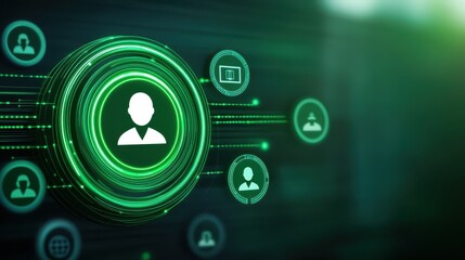 Obraz premium Green person icon, symbolizing user profile, online identity and digital communication in modern interfaces