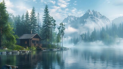 Obraz premium Lakes are tranquil bodies of water, often nestled within valleys, plains, or mountainous regions, creating stunning landscapes that captivate the senses. Their surfaces, shimmering under sunlight or m