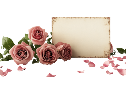 Vintage 3D Valentine's Card with Roses on Transparent Background