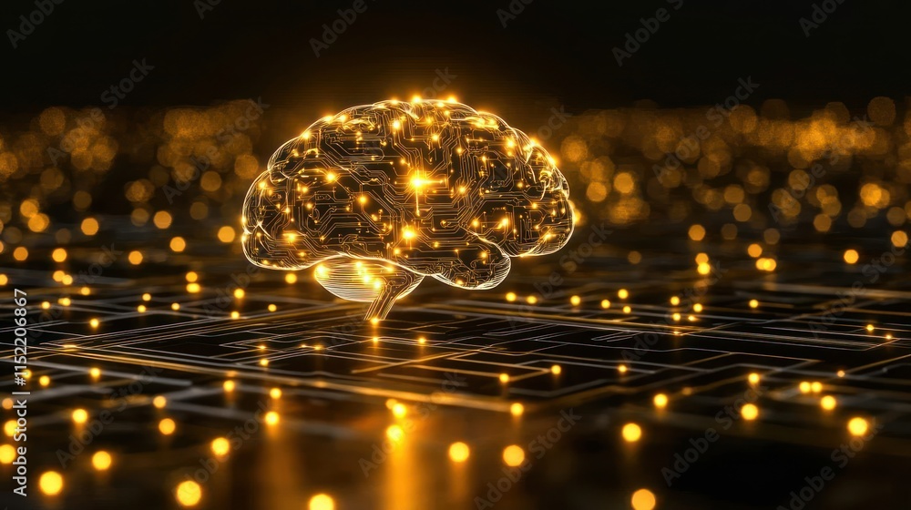 Poster glowing brain circuit digital network concept.