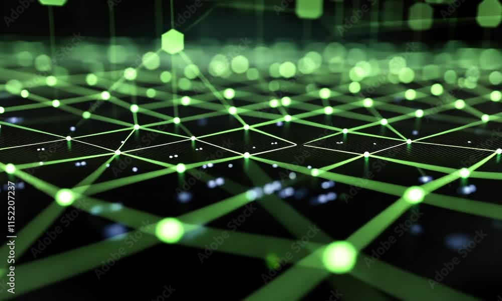 Poster abstract green network grid digital data visualization technology concept