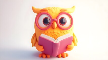 Fototapeta premium Cute Adorable Little Owl in Watercolor Style Holding a Book