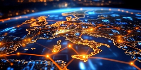 A visual representation of digital networks connecting stars across Europe.