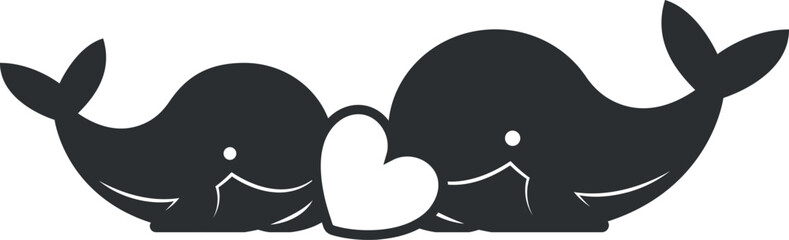 Whale Illustration with Heart Symbol. Vector Illustration