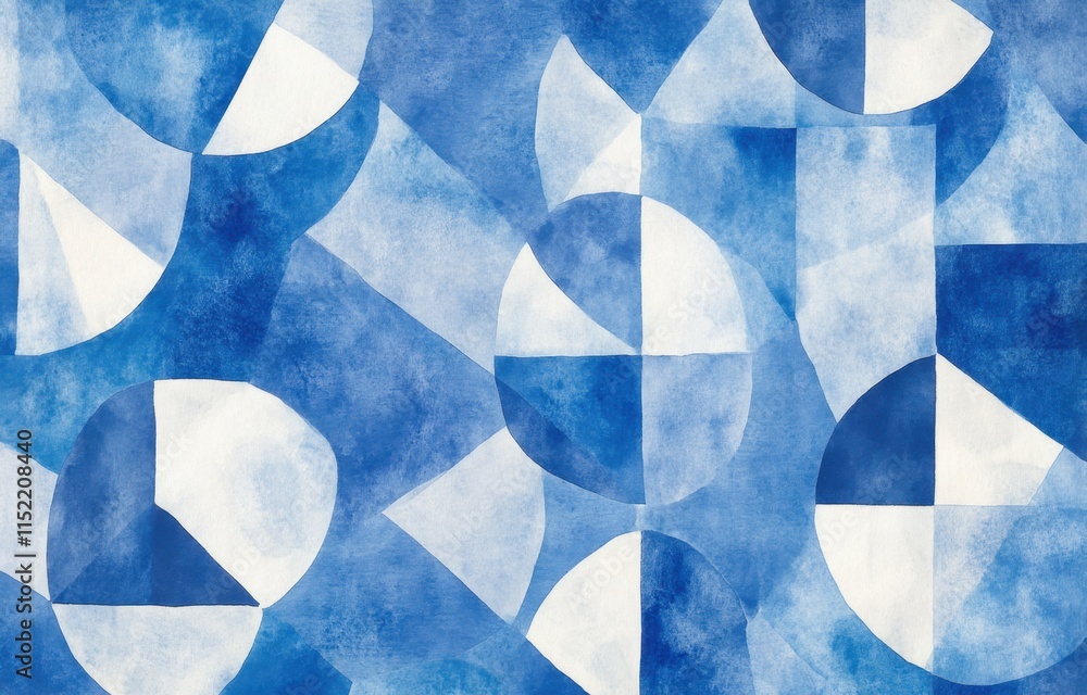 Poster blue background with geometric patterns, paper texture, and a light blue color for a japanese-style 