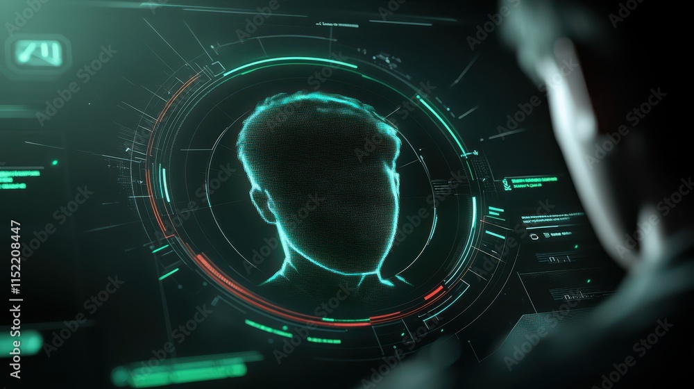 Aufkleber man in futuristic interface, vision of digital innovation and technological advancement in virtual r