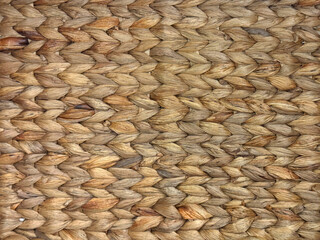 Close up of rattan wicker basket in natural brown rattan color. Seamless background texture