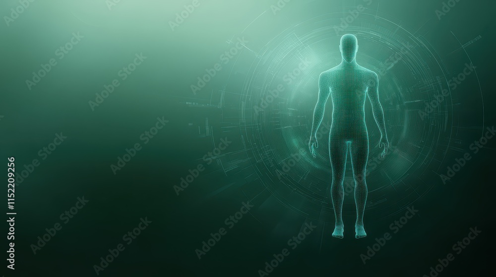 Poster exploring the future of human technology integration, vision of enhanced interfaces and seamless con