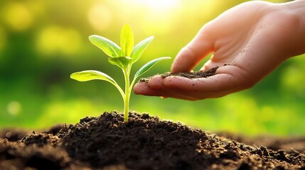 Vibrant Seedling in Hand Against Blurred Green Background