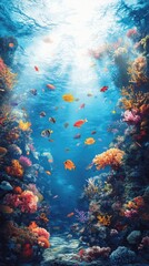 Fototapeta premium Vibrant Coral Reef Ecosystem With Colorful Fish Swimming