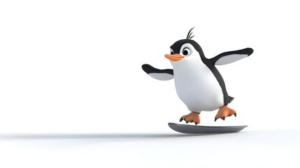 Obraz premium Adorable Penguin on a Surfboard in Playful Watercolor Style