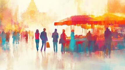Colorful Street Food Scene at a Vibrant Plaza