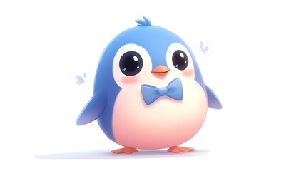 Cute Adorable Little Penguin with Bow Tie in Watercolor Style
