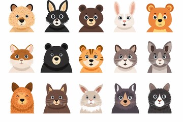 Fototapeta premium Cute Illustrated Animal Faces Collection for Kids and Education