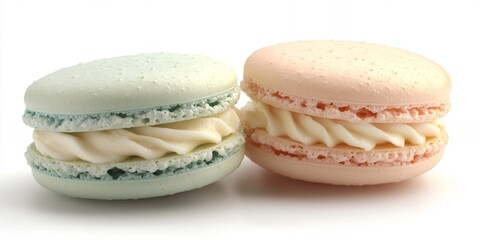 Fototapeta premium Delicious Pastel Macarons French Pastries Sweet Treats Cream Filling Dessert Bakery Food Photography