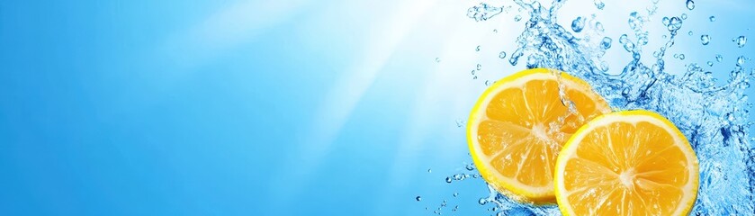 Juicy orange slice making splash, refreshing citrus fruit falling into water