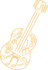 Naklejka premium Stylish line art yellow guitar with musical notes. Design captures the essence of music and creativity. For music related projects, posters, and prints, the combination of the guitar and musical notes