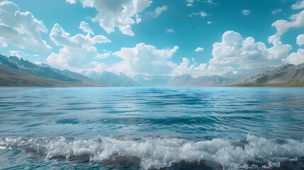 Fototapeta premium Lakes are tranquil bodies of water, often nestled within valleys, plains, or mountainous regions, creating stunning landscapes that captivate the senses. Their surfaces, shimmering under sunlight or m