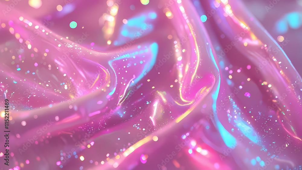 Poster holographic dreams: a mesmerizing abstract background of iridescent pink fabric with a subtle sparkl