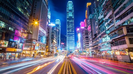 Fototapeta premium Dynamic Cityscape with Skyscrapers at Night