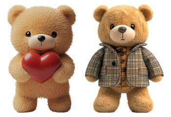 Cute 3D Render of Bear Holding Heart with Soft Fur and Detail