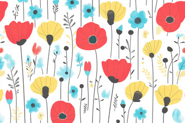 Delicate floral design featuring red and yellow poppies with elegant details. A beautiful illustration capturing the essence of summer and nature.