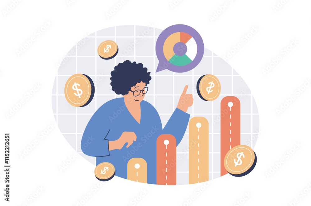 Poster business analytics web concept with flat cartoon people for website design.