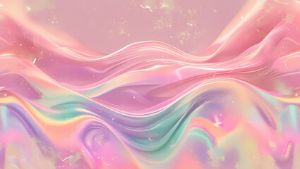 Pastel Dream: Abstract iridescent waves of pink, purple, and teal create a dreamy, ethereal landscape. Perfect for designs needing a soft, flowing, and colorful background. 