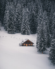 Haus in einer Winterlandschaft mit Schnee und Bäumen in Österreich