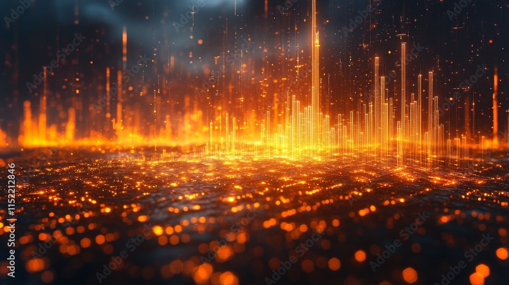 Poster a vivid display of orange lights engulfs a dark expanse, resembling a futuristic city at twilight. t