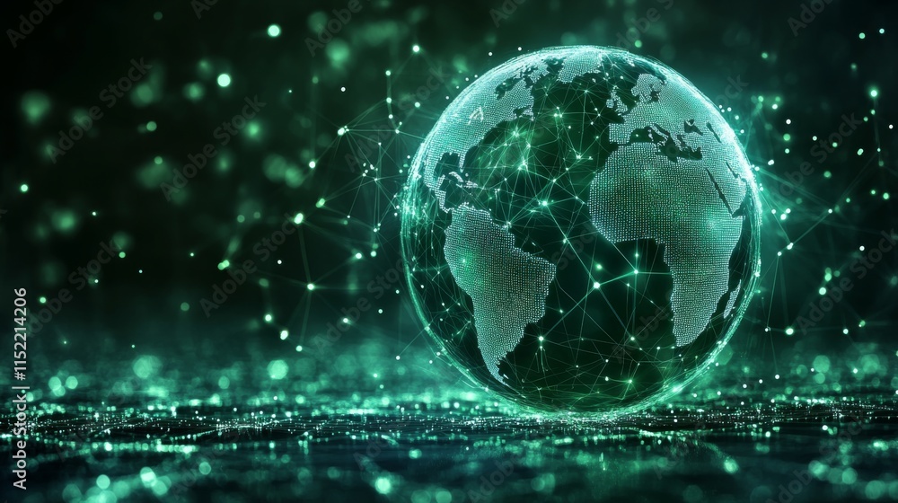 Aufkleber a digital globe showcases continents with a network of glowing nodes and lines, symbolizing connecti