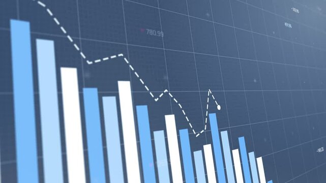 Stock Market Trends, Declining Graph with Diminishing Blue Bars