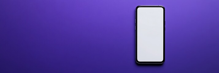 Front view of a smartphone with no display content on a solid deep purple background