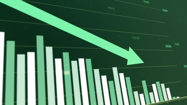 Declining financial trend with green background and arrows