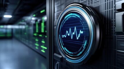 Heartbeat monitor displaying vital signs data in blue and green, health tech medical analysis