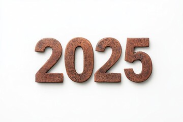 A Striking Visual Representation of the Year 2025:  Elegant Wooden Numbers with a Distinctive Leather-Like Texture