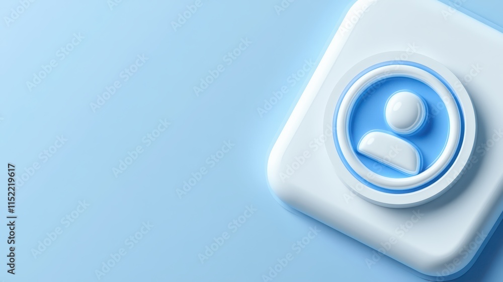 Poster blue button on white, a simple isolated design element for modern interfaces