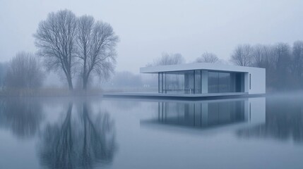 Fototapeta premium Serene Lakeside Architecture in Natural Light