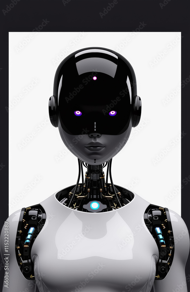 Poster futuristic android design with sleek features and advanced technology