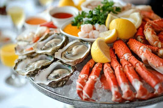 A Luxurious Seafood Platter With Oysters Crab And Shrimp