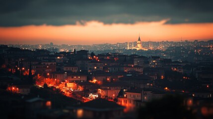 Obraz premium Vibrant Cityscape at Dusk with Panoramic Perspective