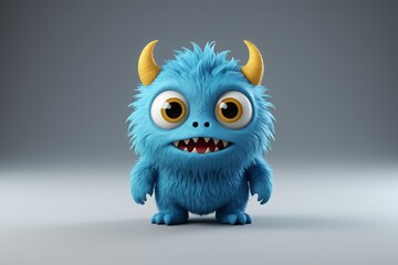 Naklejka premium a close up of a blue furry monster with horns on its head