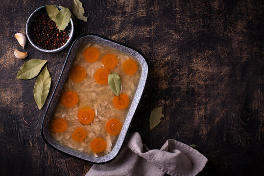 Aspic with chicken meat and carrot