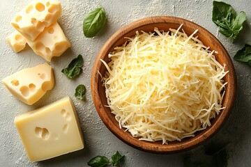 A bowl of cheese and a bowl of cheese crumbs