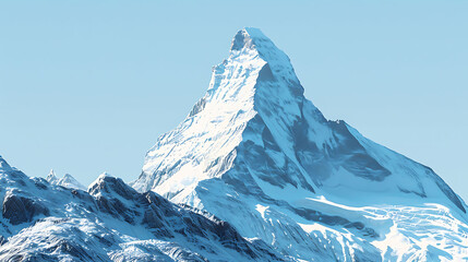A rocky mountain peak dusted with snow against a clear blue sky