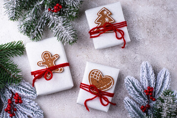 Christmas festive background with gift boxes