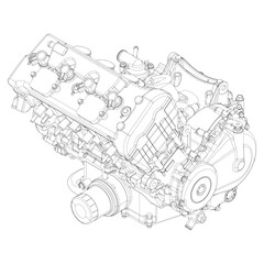 Motorcycle engine icon design template, outline icon, black line art vector illustration isolated on white background